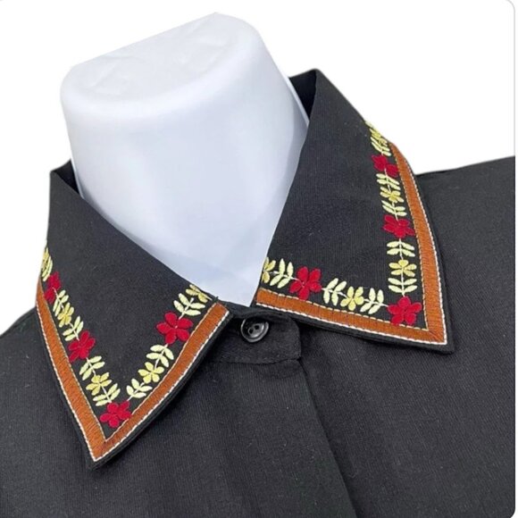 M🎀Victor Costa 90' Vintage Black Embroidered Floral Garden Printed Black - Picture 3 of 10